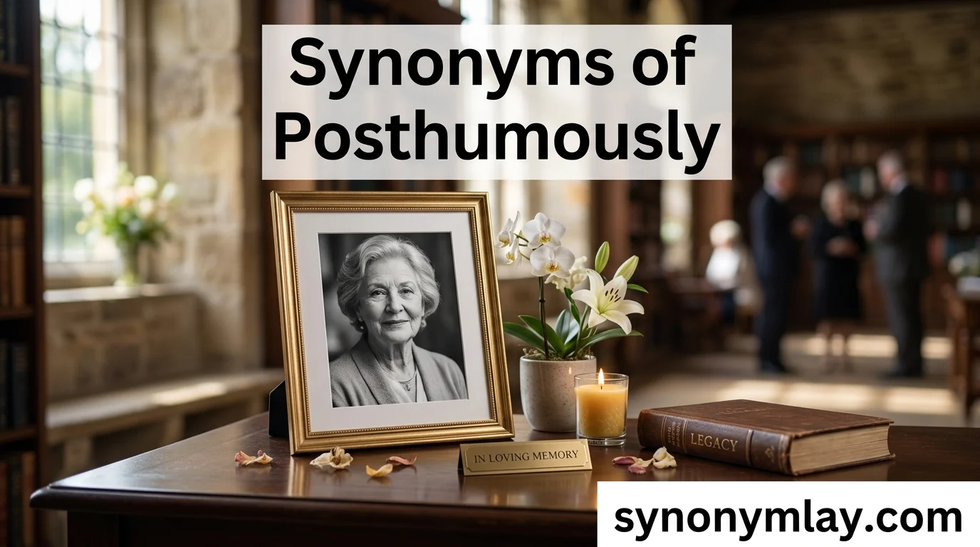 Synonyms of Posthumously